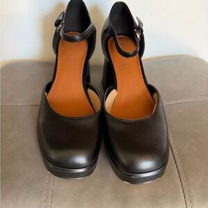 Marc Fisher Black Leather Block  Heel Mary Jane’s